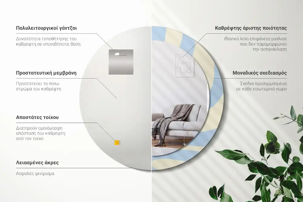 Absztrakt formájú díszes kerek tükör