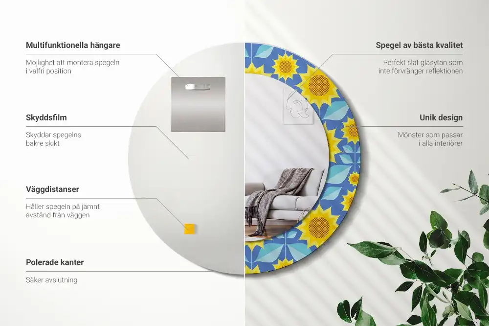 Kerek tükör geometrikus napraforgó mintás kerettel
