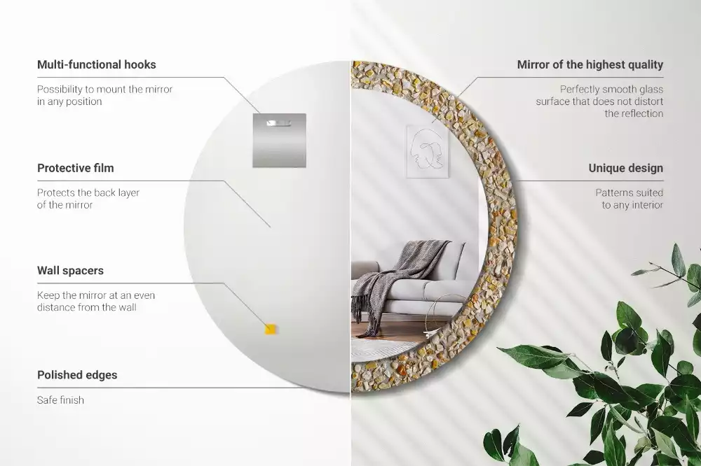 Kerek fali tükör terrazzo mintás díszítéssel