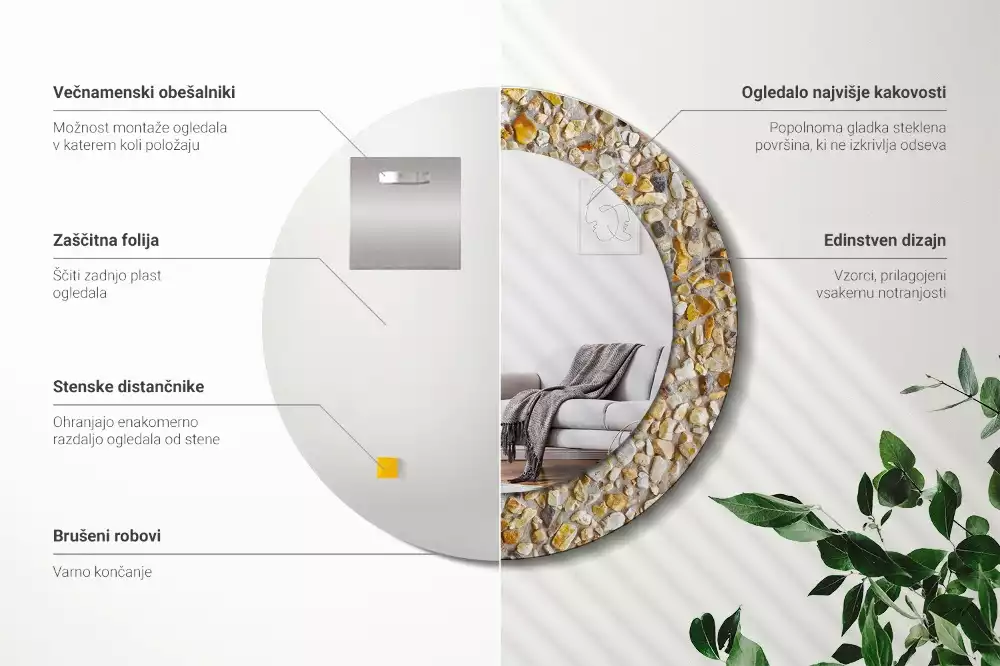 Kerek fali tükör terrazzo mintás díszítéssel