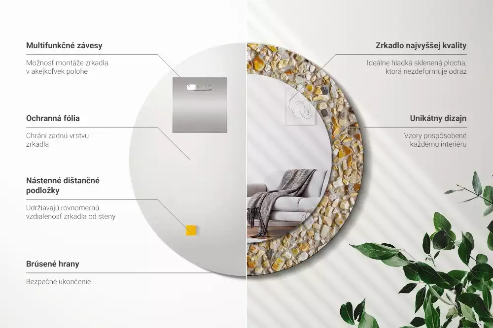 Kerek fali tükör terrazzo mintás díszítéssel