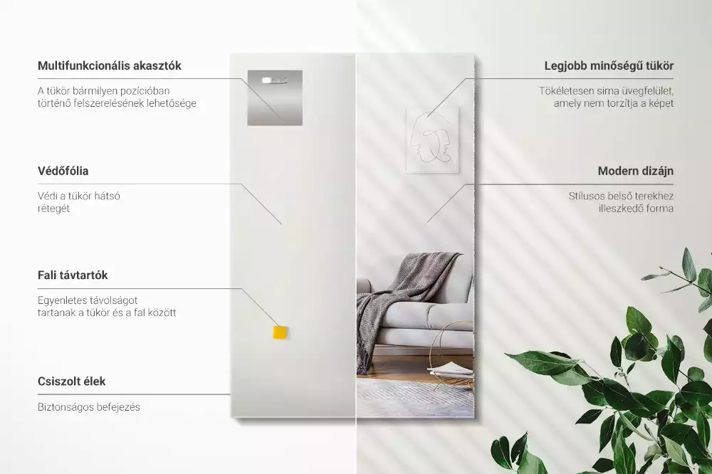 Minimalista keret nélküli téglalap alakú tükör