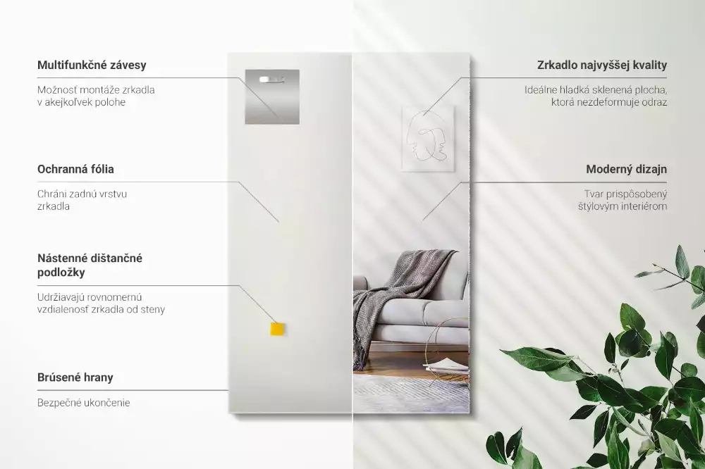 Minimalista keret nélküli téglalap alakú tükör