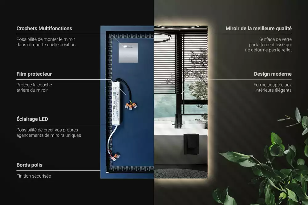 Elegáns, téglalap alakú LED tükör