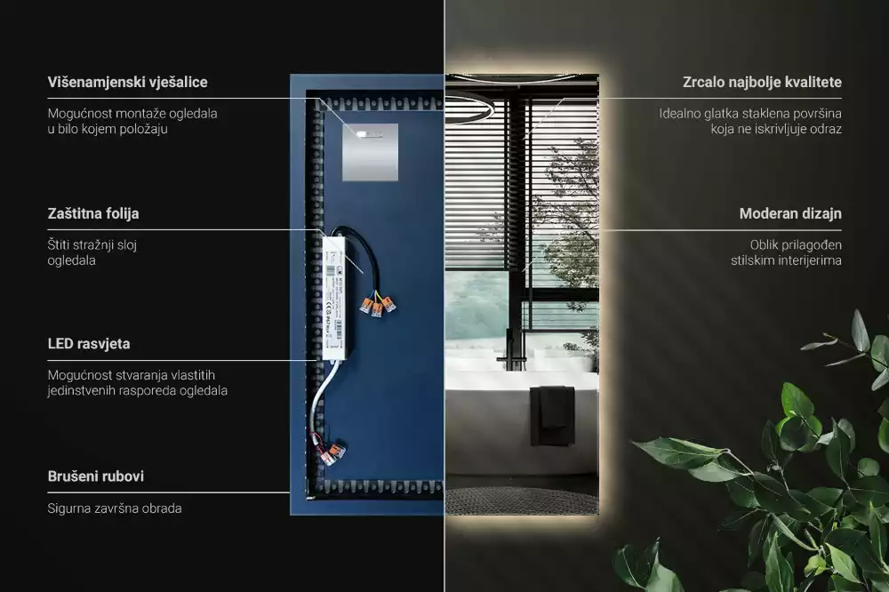 Elegáns, téglalap alakú LED tükör