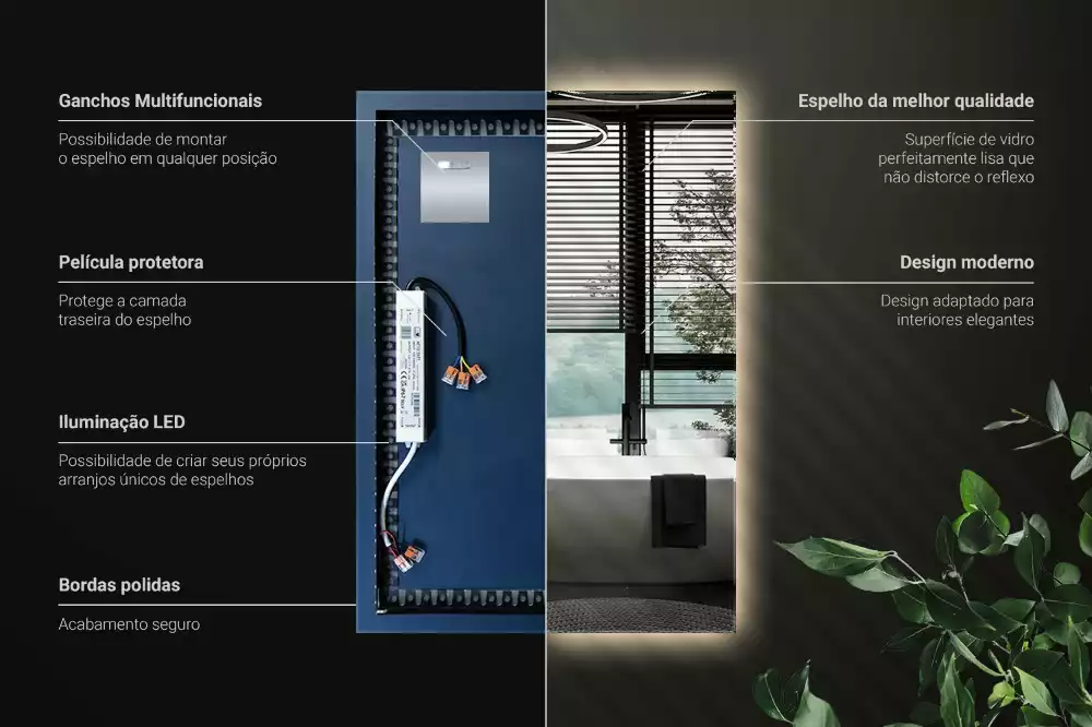 Elegáns, téglalap alakú LED tükör