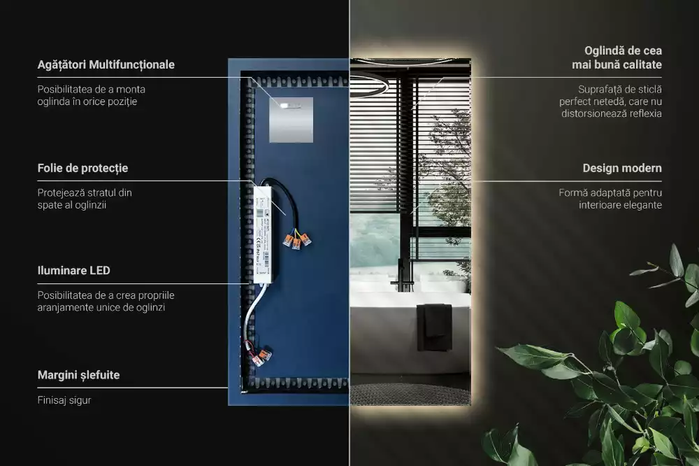 Elegáns, téglalap alakú LED tükör