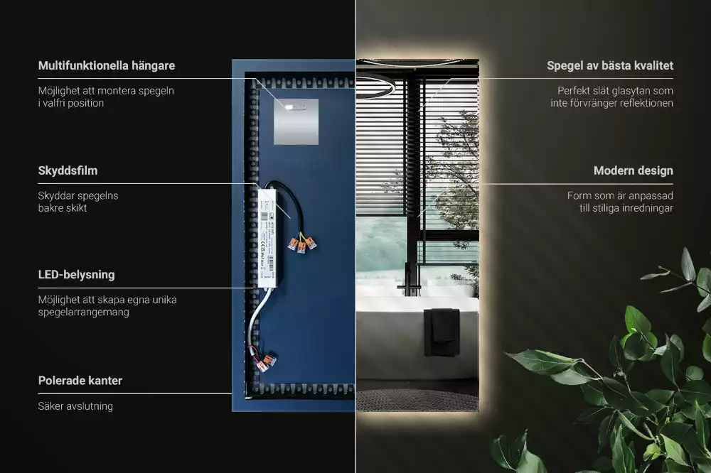 Elegáns, téglalap alakú LED tükör