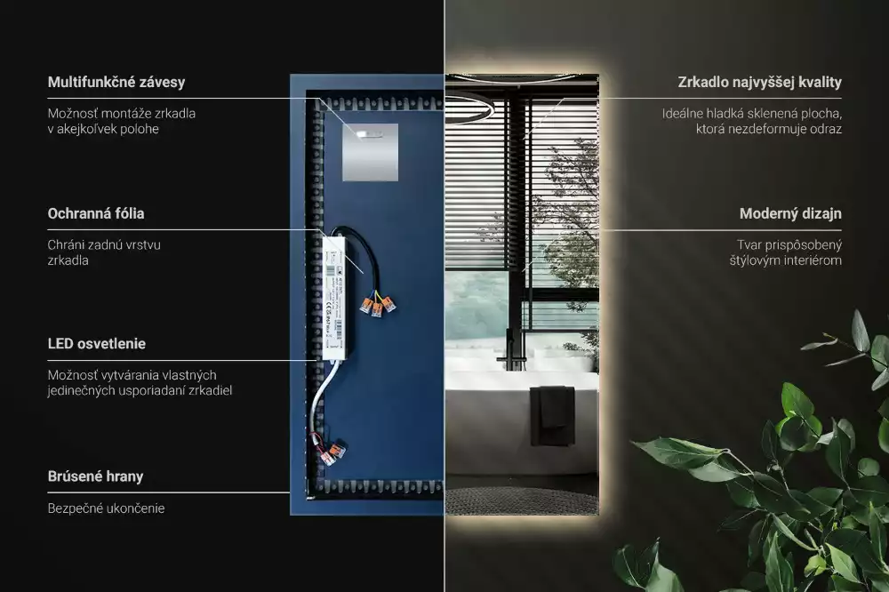 Elegáns, téglalap alakú LED tükör