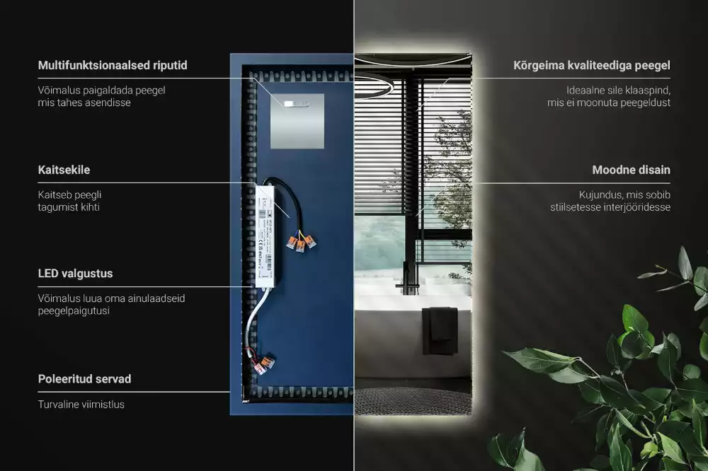 Elegáns, téglalap alakú LED tükör