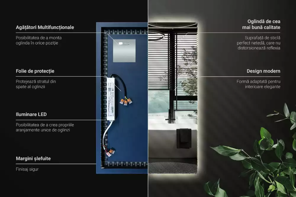 Elegáns, téglalap alakú LED tükör