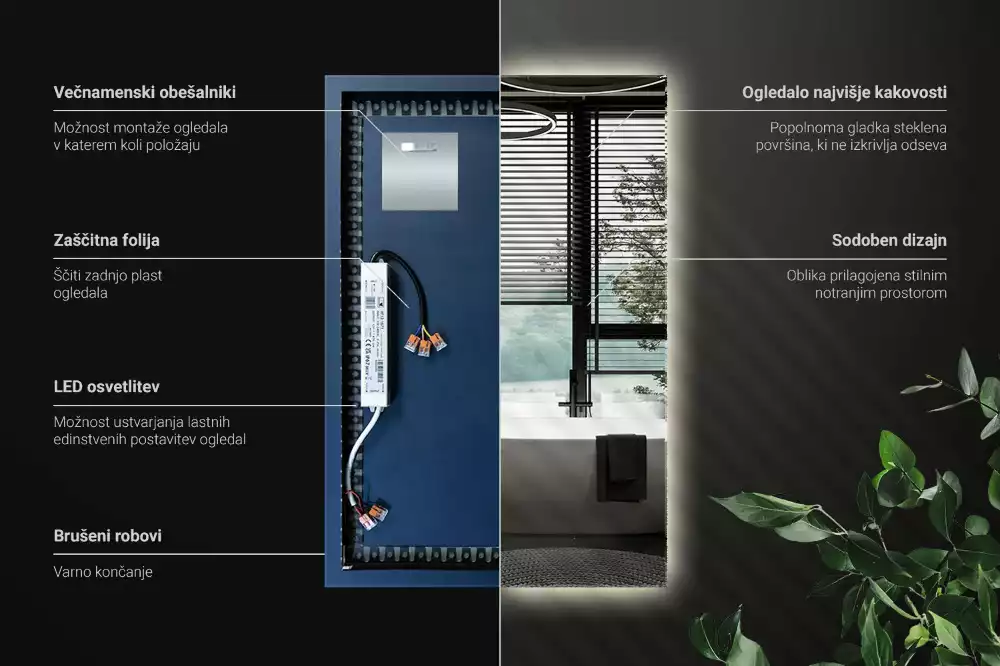 Elegáns, téglalap alakú LED tükör