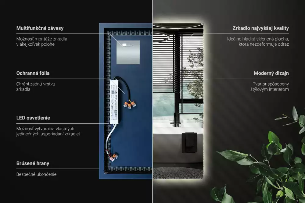 Elegáns, téglalap alakú LED tükör