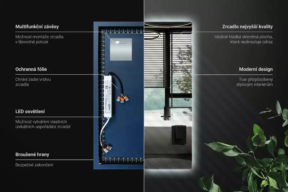 Elegáns, téglalap alakú LED tükör
