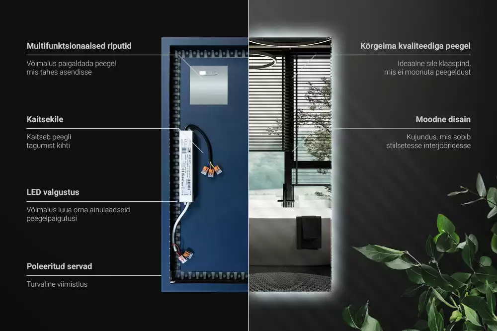 Elegáns, téglalap alakú LED tükör