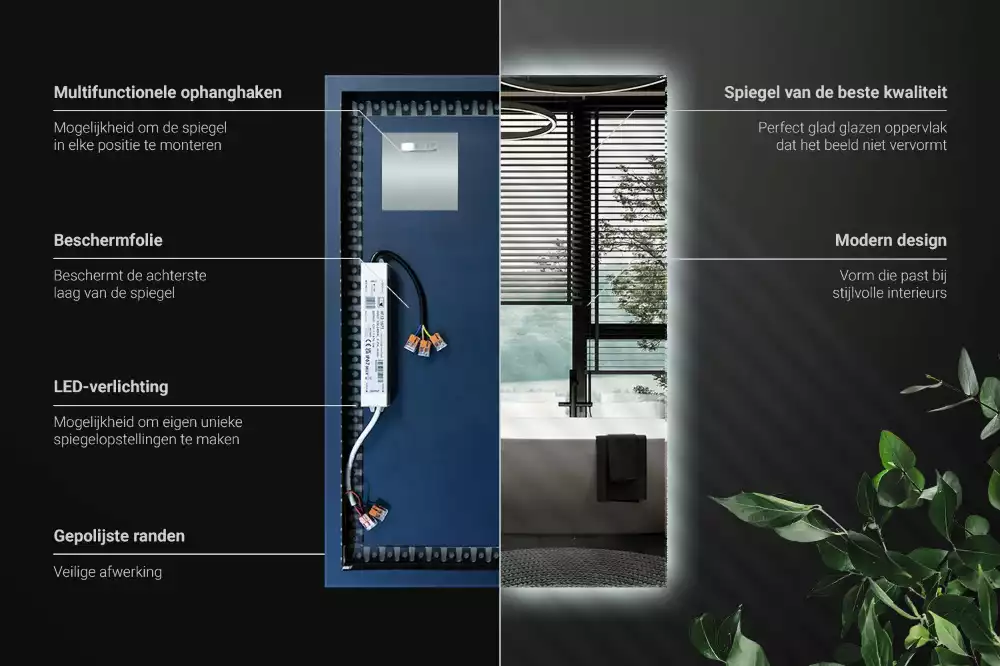 Elegáns, téglalap alakú LED tükör
