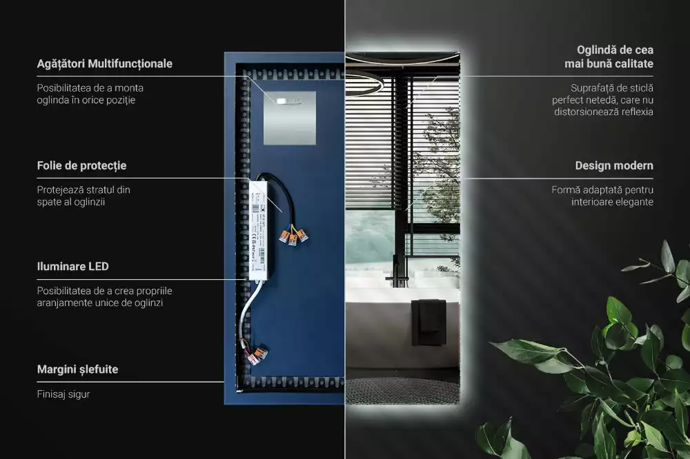 Elegáns, téglalap alakú LED tükör