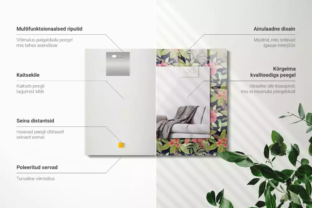 Négyszögletes virág és madár mintás dísztükör