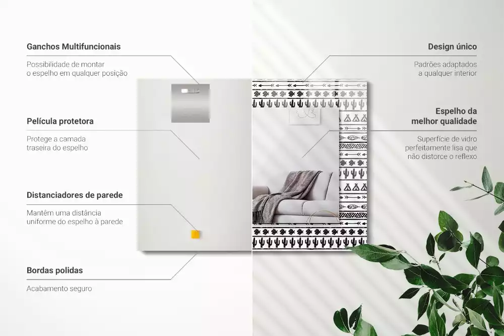 Négyszögletes kaktuszos, nyilas és teepee mintás dísztükör