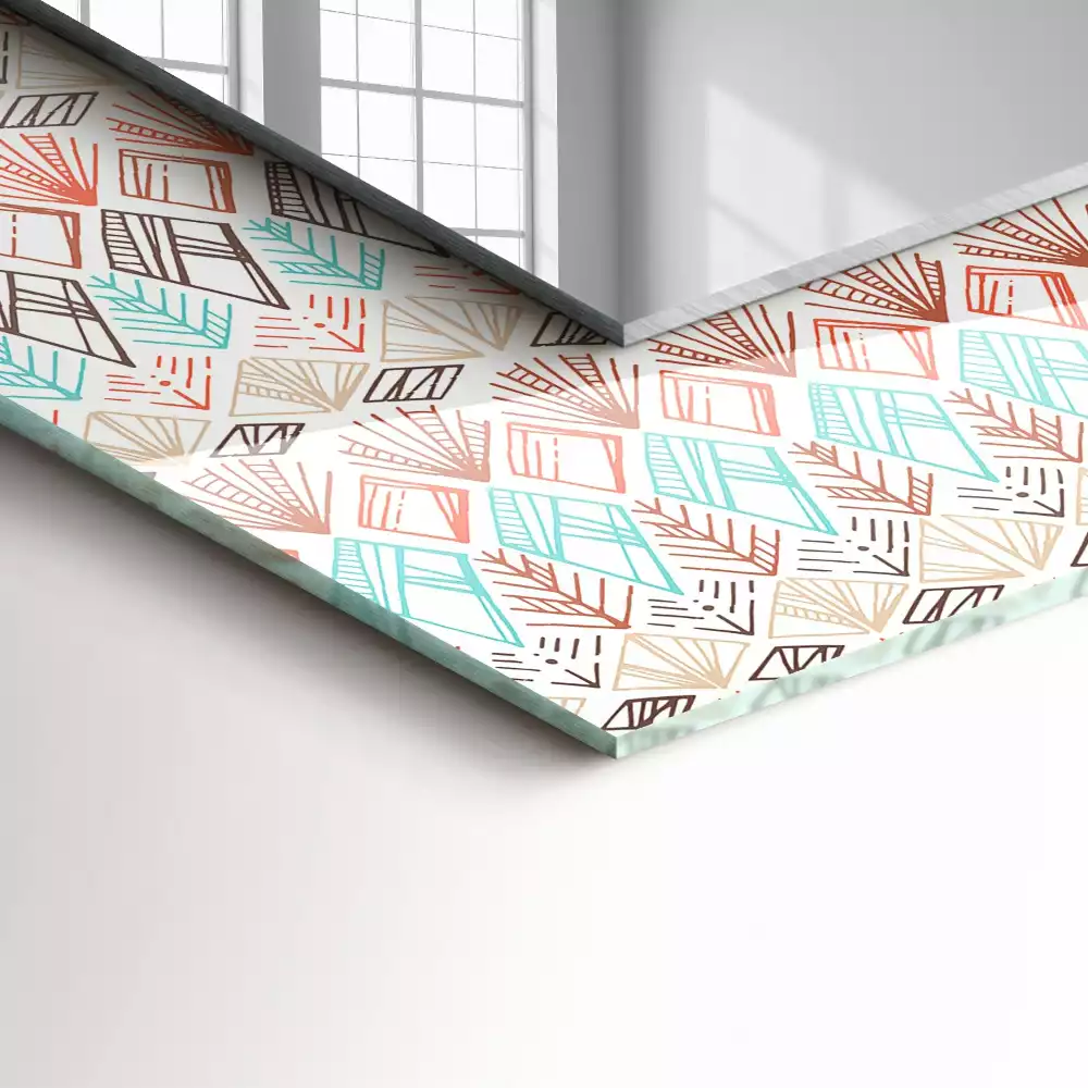 Színes geometriai mintás négyszögletes fali dísztükör