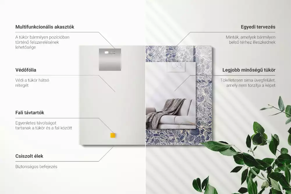 Négyszögletes virágmintás szövetkeretes dísztükör