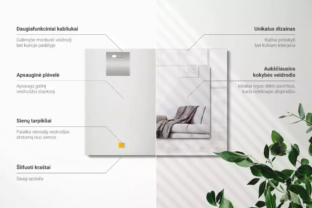 Négyszögletes fali tükör szürke texturált mintával