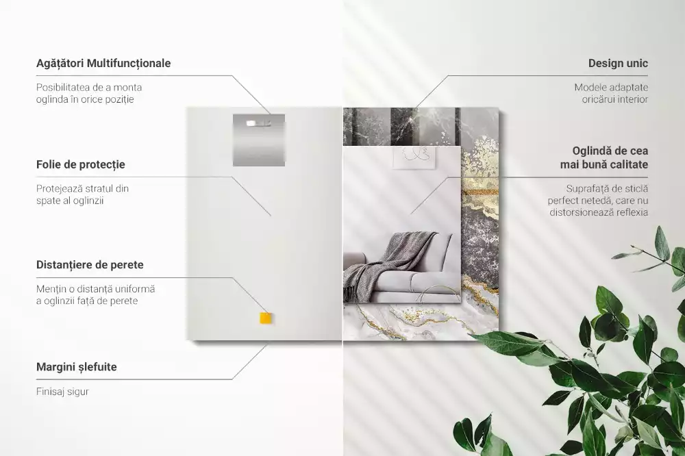 Négyszögletes díszes tükör márvány erezetes absztrakt mintával