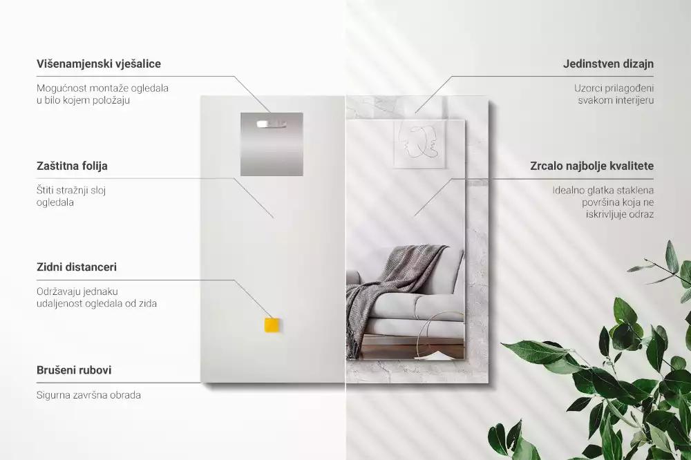 Négyszögletes fali tükör repedezett beton mintázatú kerettel