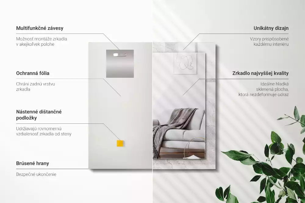 Négyszögletes fali tükör repedezett beton mintázatú kerettel
