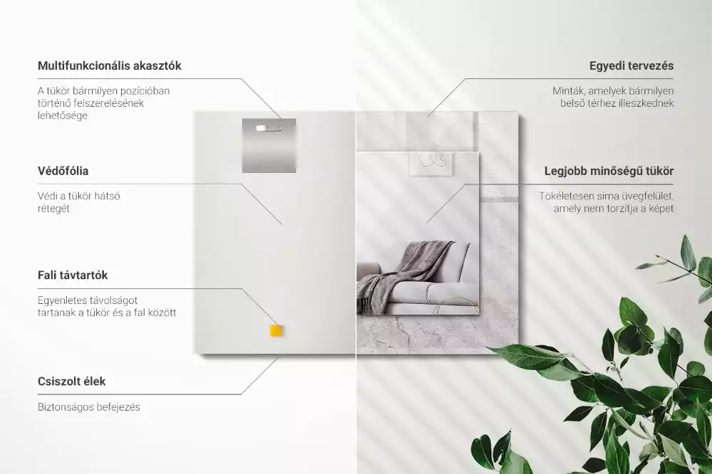 Négyszögletes fali tükör repedezett beton mintázatú kerettel