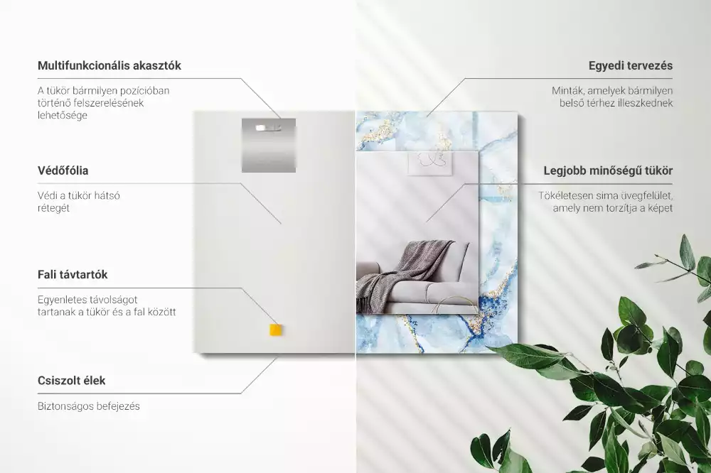 Négyszögletes fali tükör absztrakt márványmintával