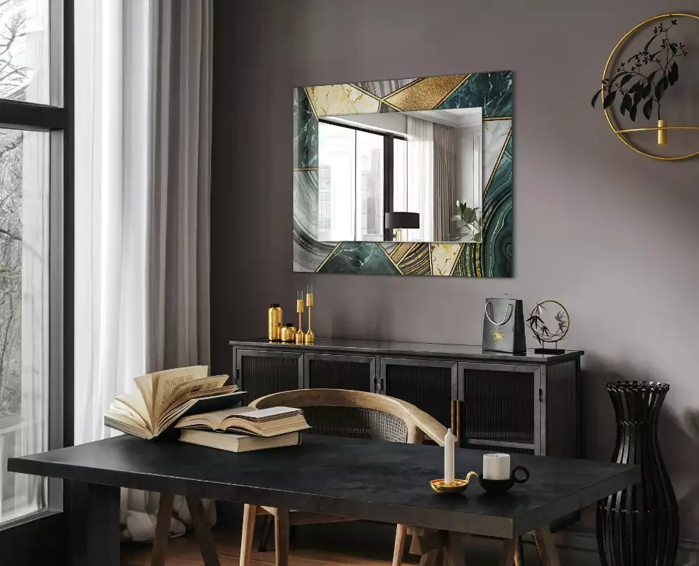 Négyszögletes fali tükör absztrakt geometriai mintával
