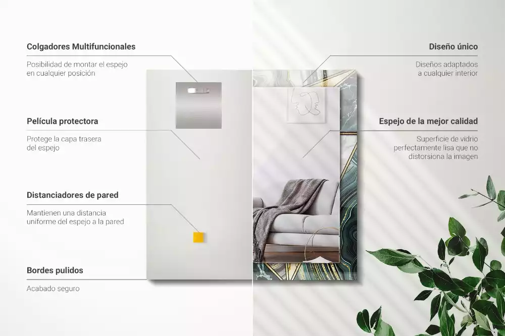 Négyszögletes fali tükör absztrakt geometriai mintával