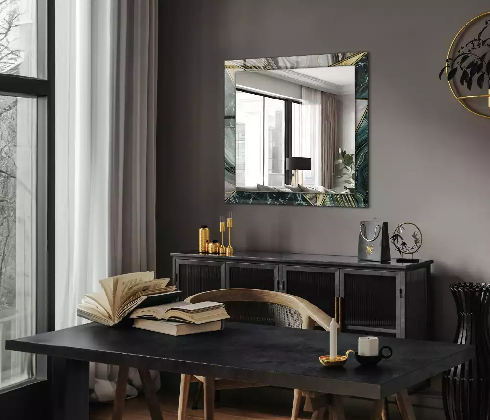 Négyszögletes fali tükör absztrakt geometriai mintával