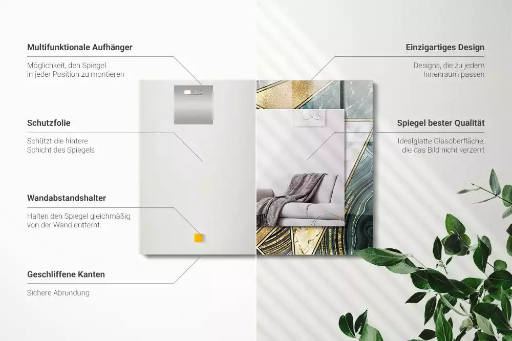 Négyszögletes fali tükör absztrakt geometriai mintával