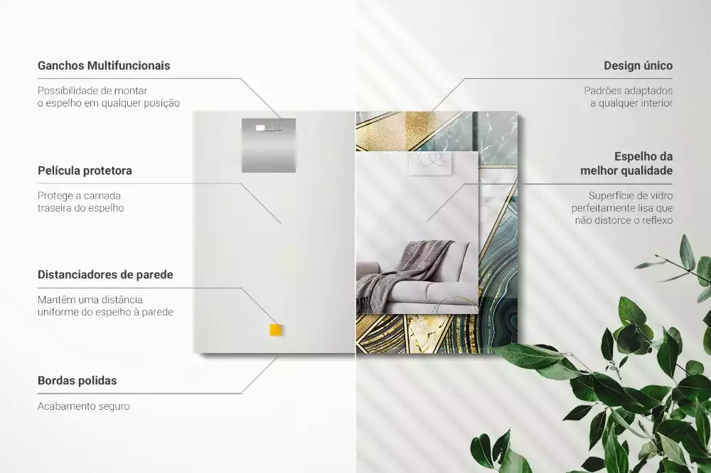 Négyszögletes fali tükör absztrakt geometriai mintával