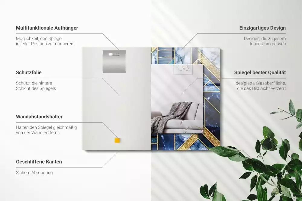 Négyszögletes tükör absztrakt geometriai mozaik díszítéssel