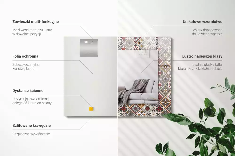 Négyszögletes, színes csempemintás dísztükör
