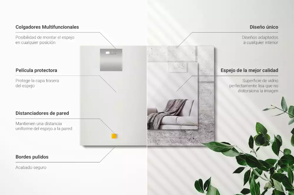 Négyszögletes fali tükör beton hatású kerettel