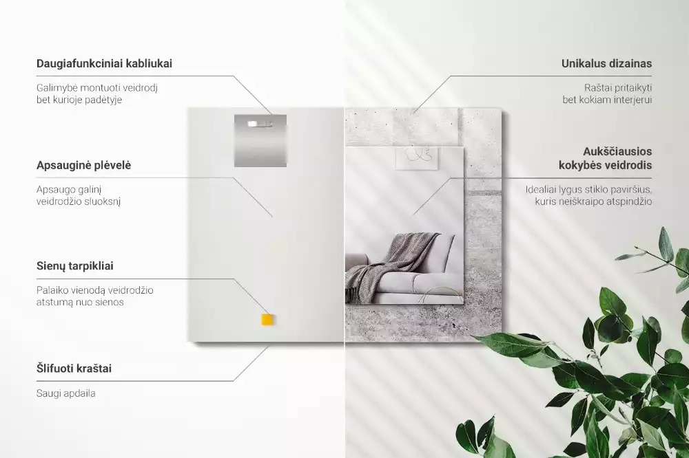 Négyszögletes fali tükör beton hatású kerettel