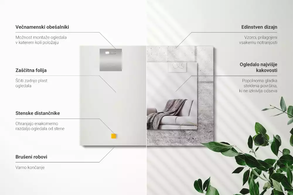 Négyszögletes fali tükör beton hatású kerettel