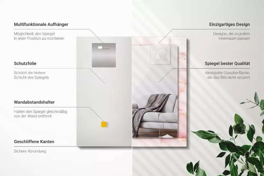 Négyszögletes fali tükör rózsaszín márványmintás kerettel