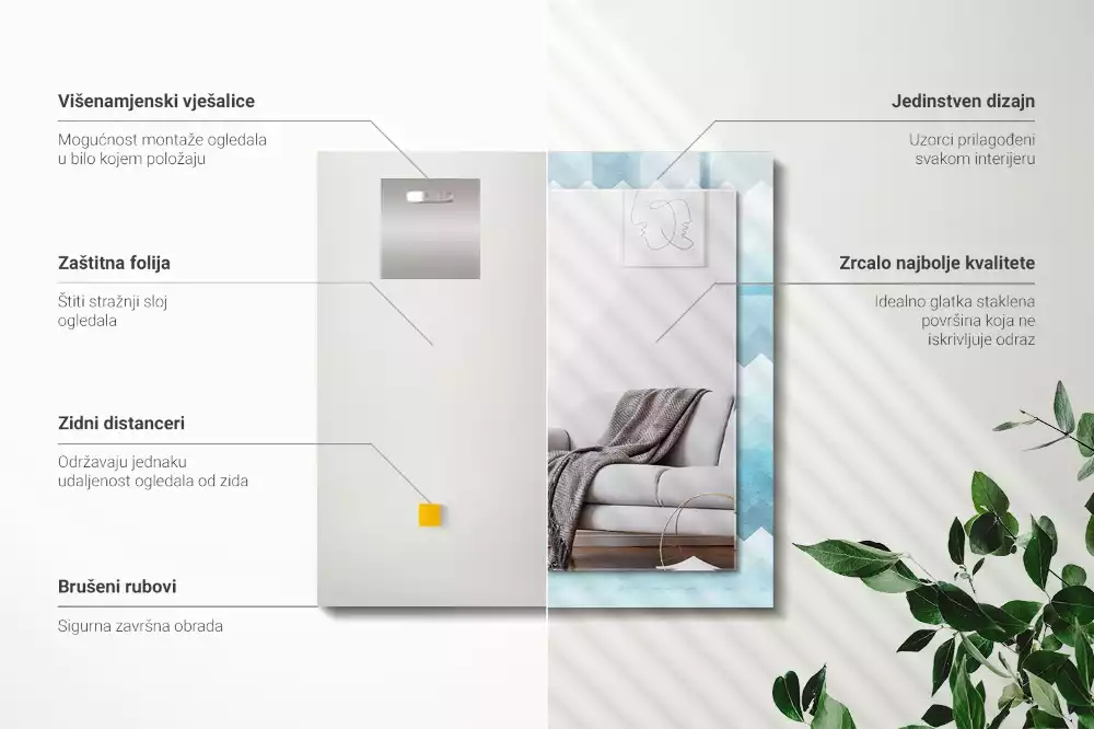 Négyszögletes díszes tükör cikcakkos gradiens mintával