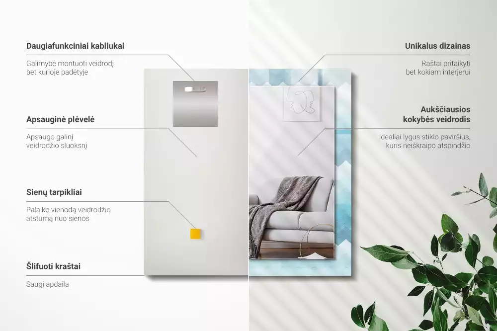 Négyszögletes díszes tükör cikcakkos gradiens mintával