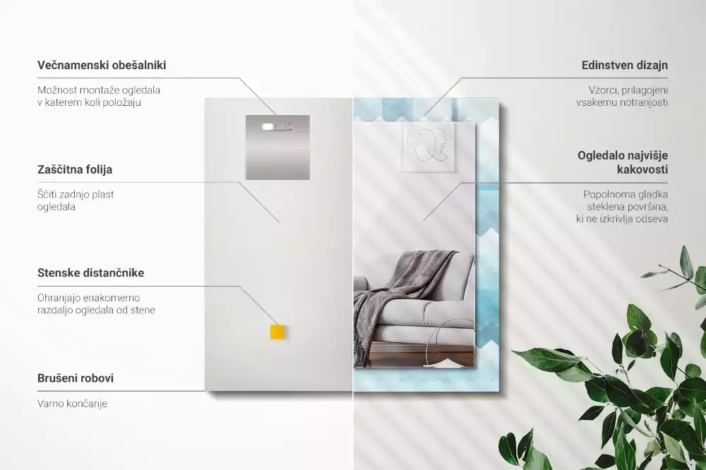 Négyszögletes díszes tükör cikcakkos gradiens mintával