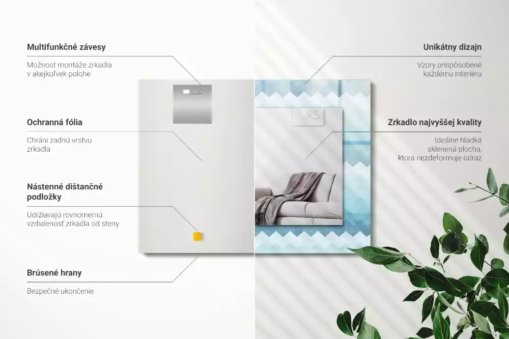 Négyszögletes díszes tükör cikcakkos gradiens mintával