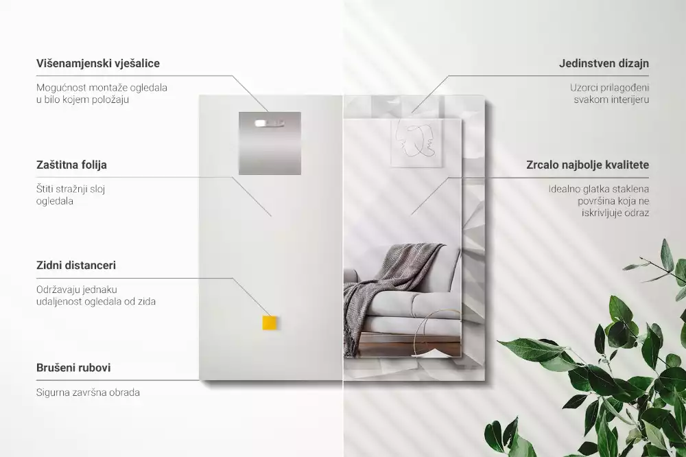 Négyszögletes tükör absztrakt geometriai díszítéssel