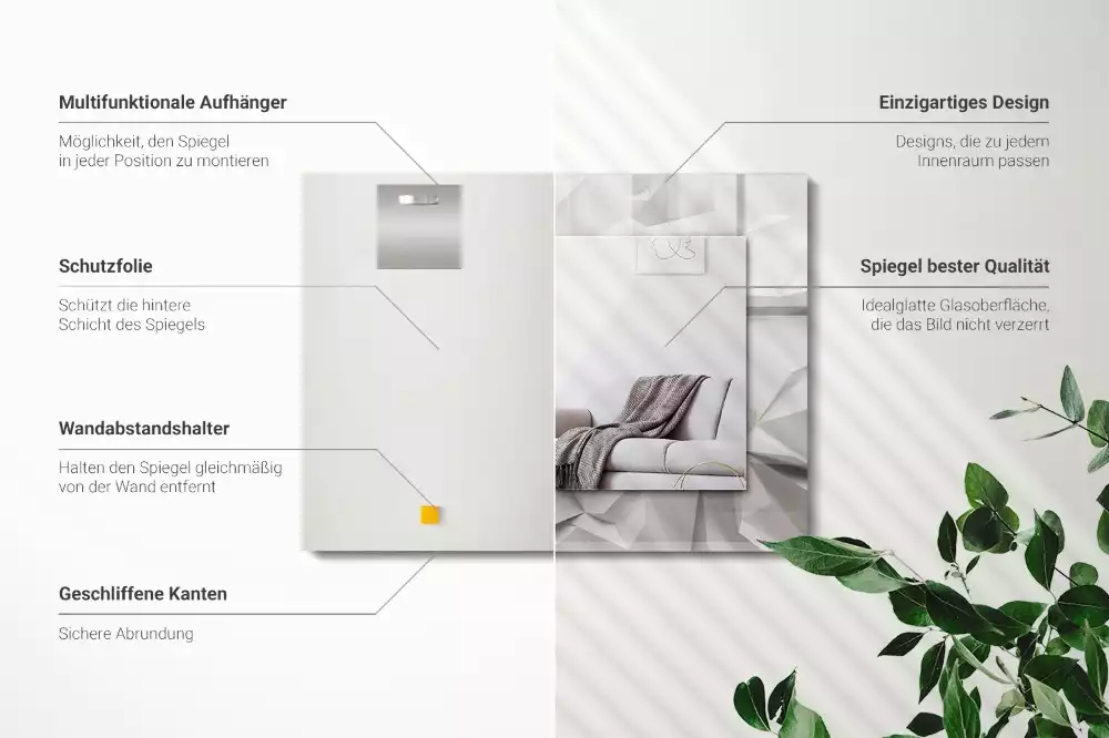 Négyszögletes tükör absztrakt geometriai díszítéssel
