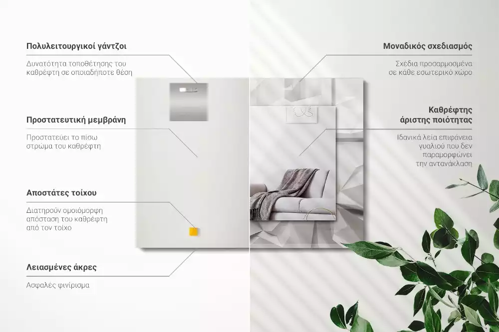 Négyszögletes tükör absztrakt geometriai díszítéssel