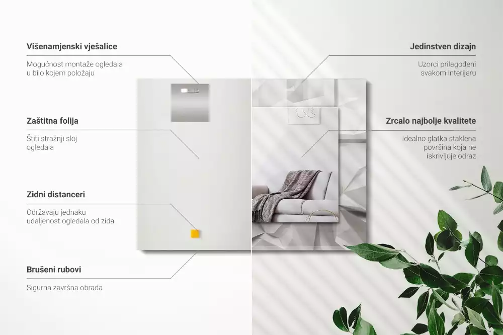 Négyszögletes tükör absztrakt geometriai díszítéssel